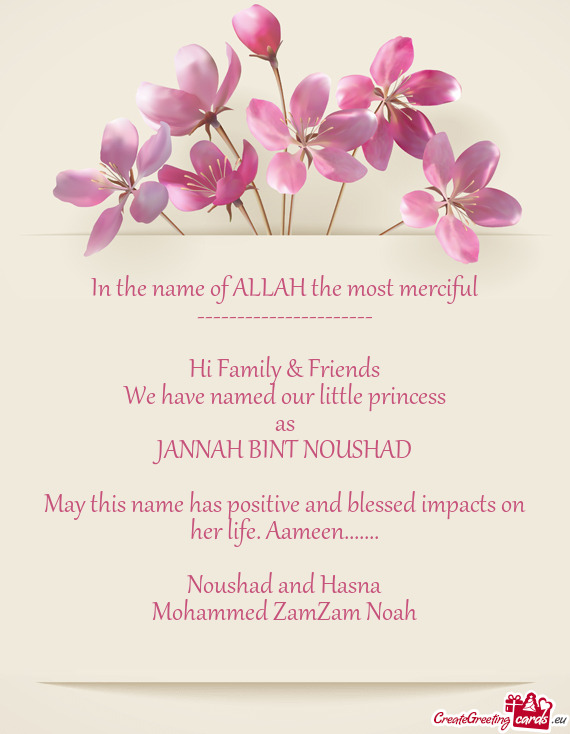 May this name has positive and blessed impacts on her life. Aameen