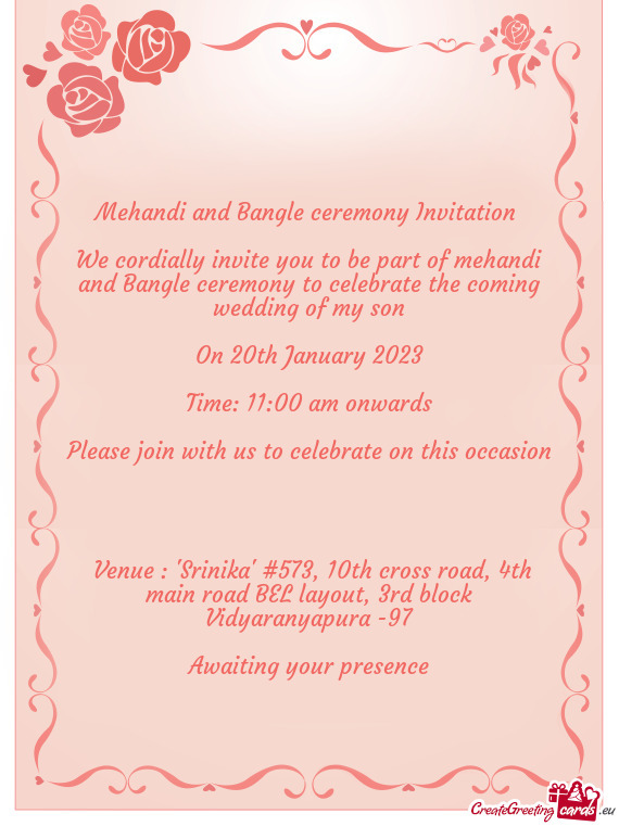 Mehandi and Bangle ceremony Invitation