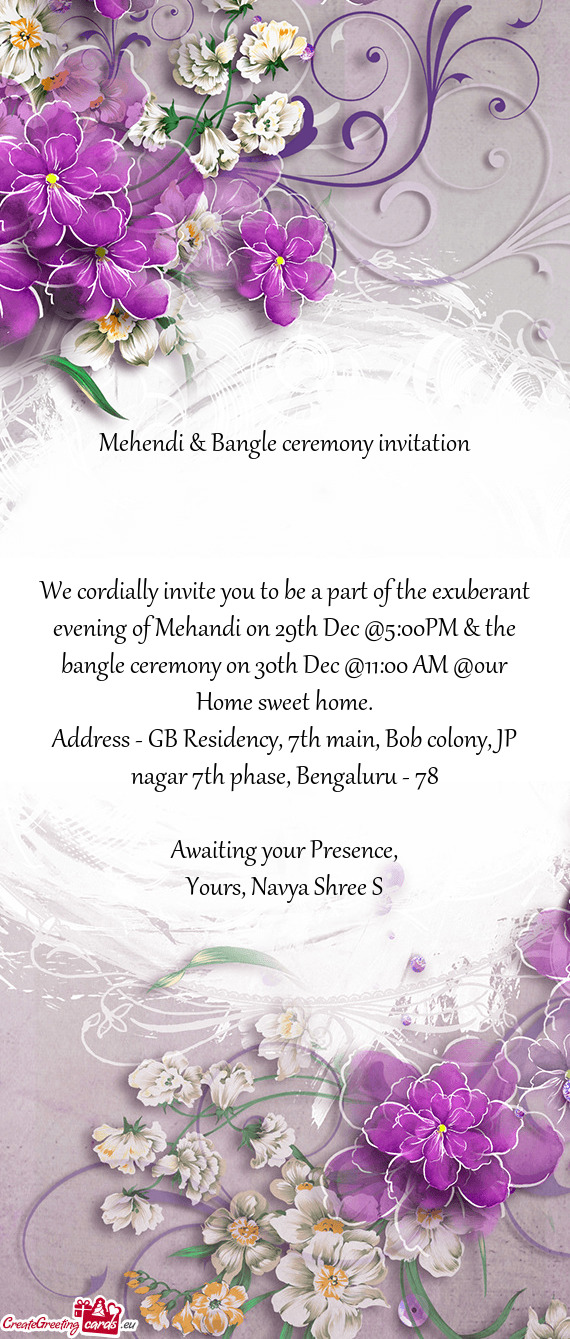 Mehendi & Bangle ceremony invitation