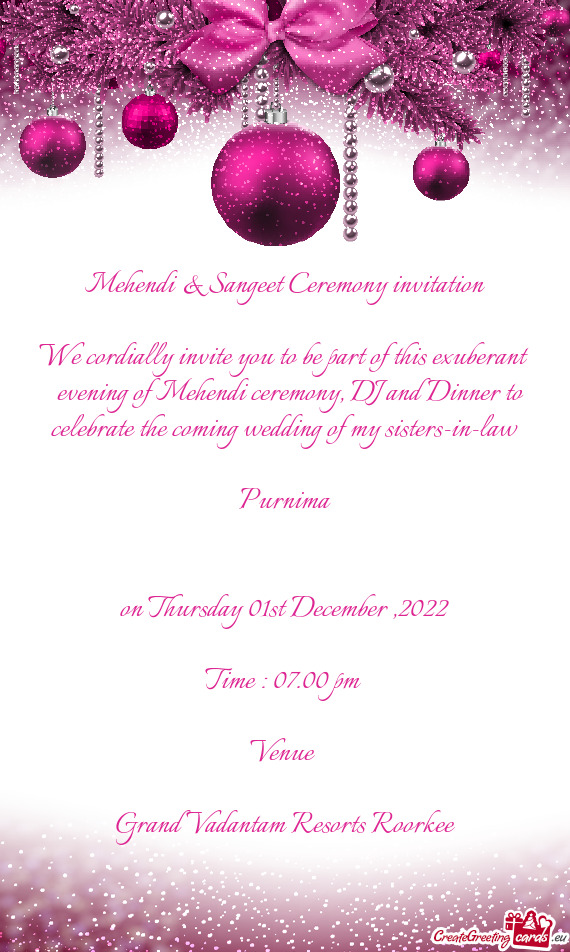 Mehendi & Sangeet Ceremony invitation