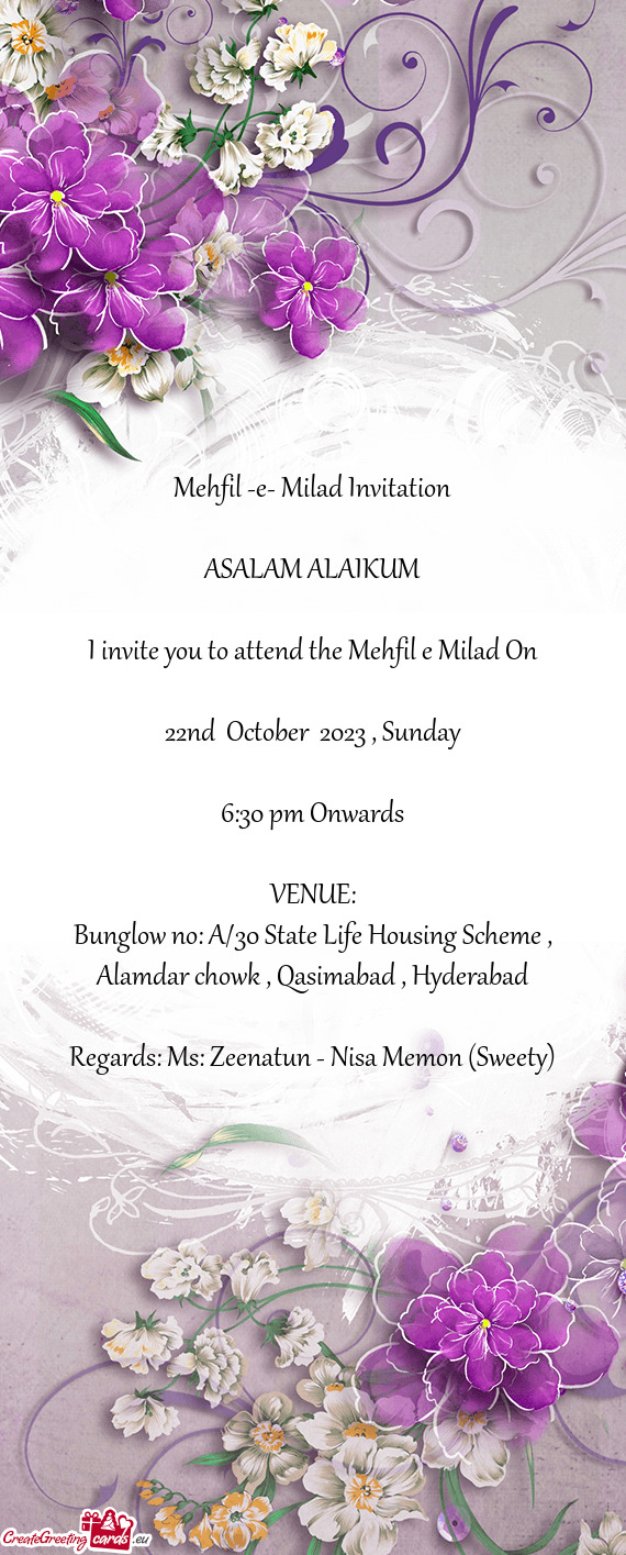 Mehfil -e- Milad Invitation
