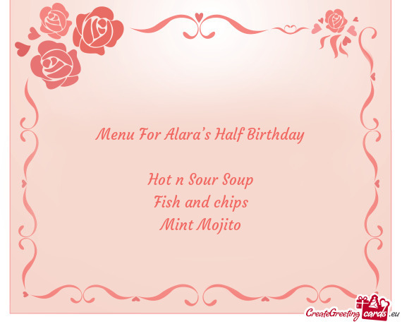 Menu For Alara’s Half Birthday