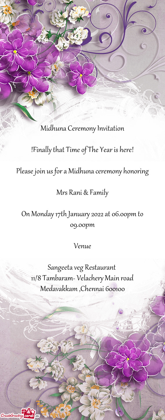 Midhuna Ceremony Invitation