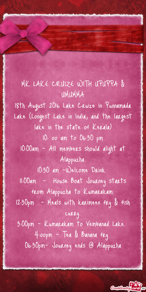 MK LAKE CRUIZE WITH UPUPPA & UMUMMA