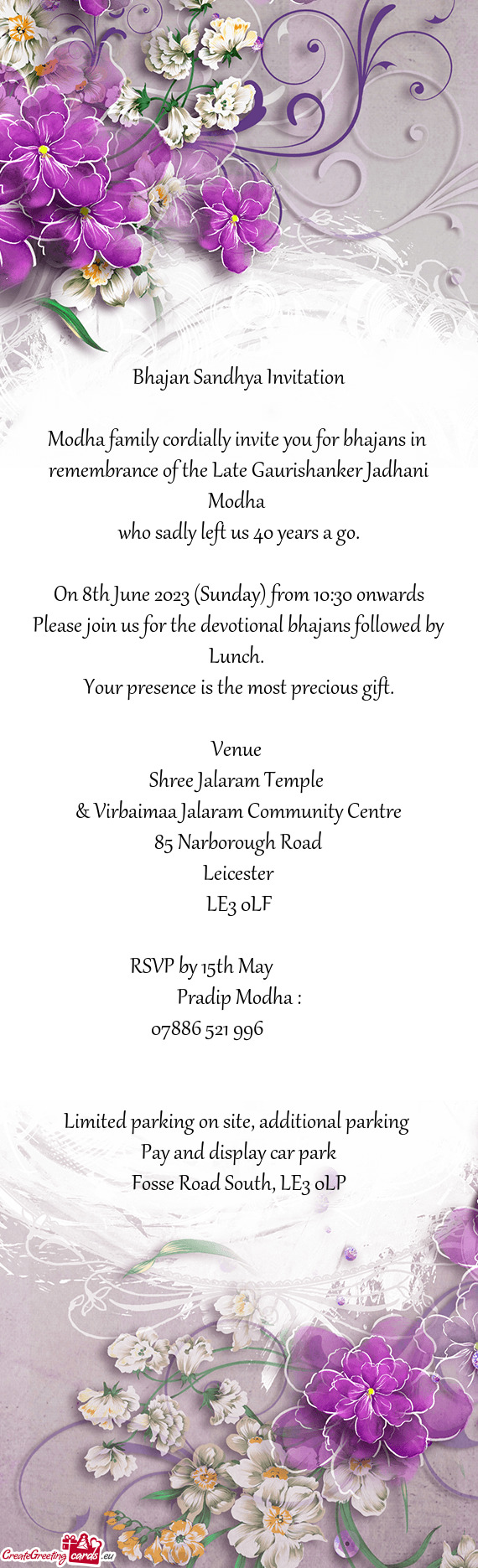 Modha family cordially invite you for bhajans in