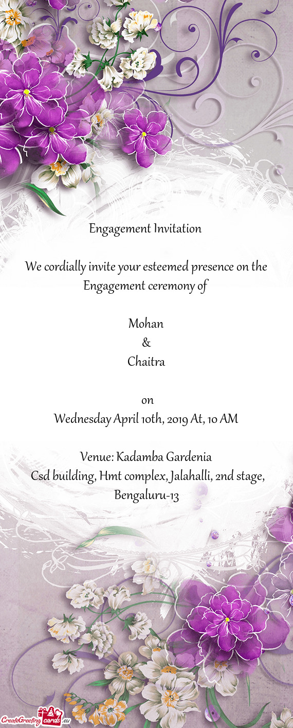 Mohan
 &
 Chaitra
 
 on
 Wednesday April 10th