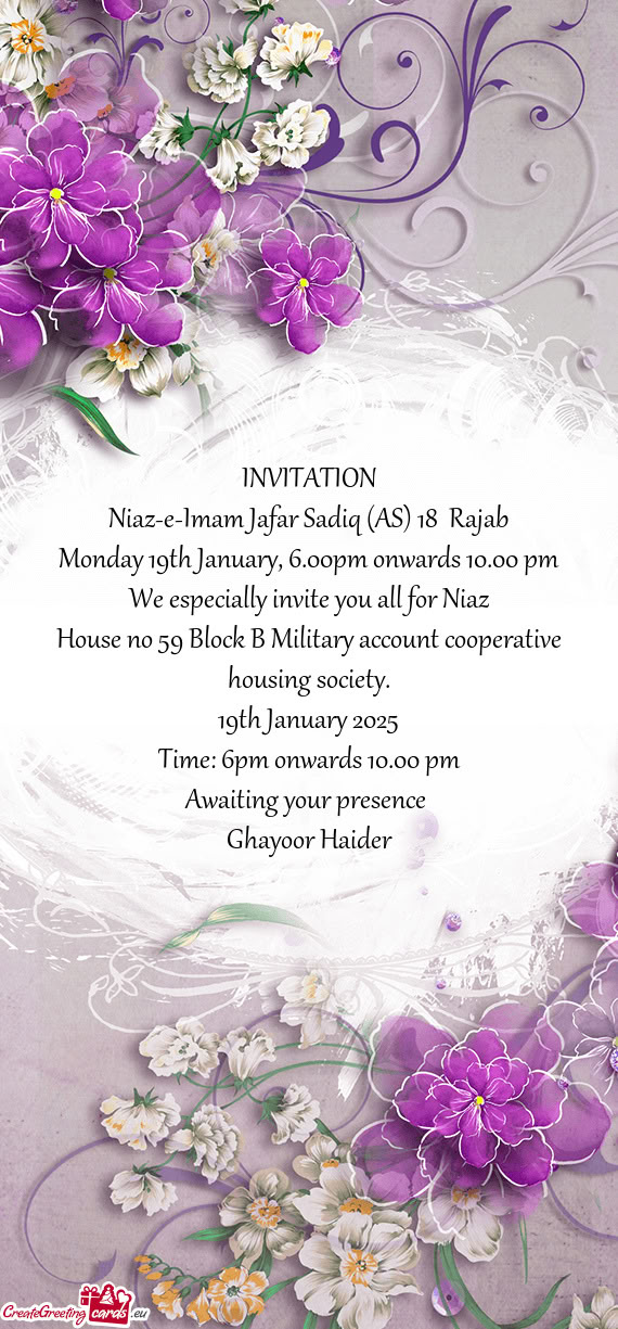 Monday 19th January, 6.00pm onwards 10.00 pm