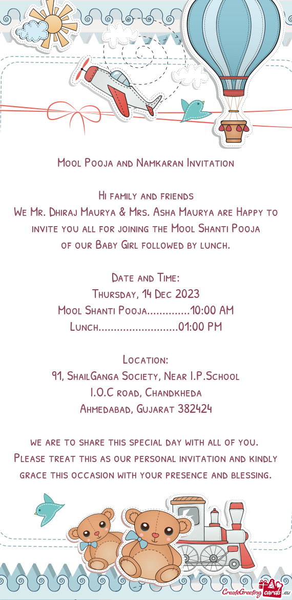 Mool Pooja and Namkaran Invitation