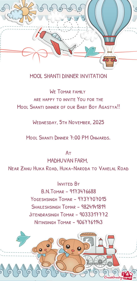 MOOL SHANTI DINNER INVITATION