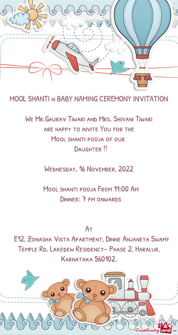 MOOL SHANTI n BABY NAMING CEREMONY INVITATION