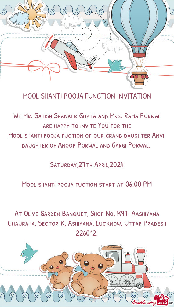 MOOL SHANTI POOJA FUNCTION INVITATION