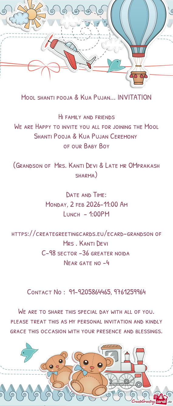 Mool shanti pooja & Kua Pujan... INVITATION