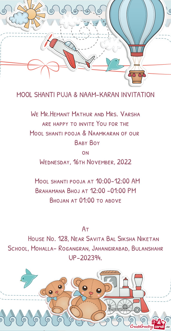 MOOL SHANTI PUJA & NAAM-KARAN INVITATION
