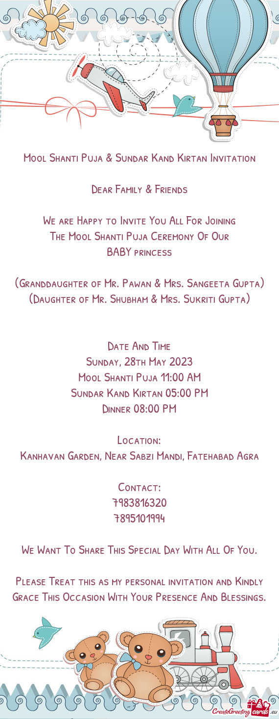 Mool Shanti Puja & Sundar Kand Kirtan Invitation