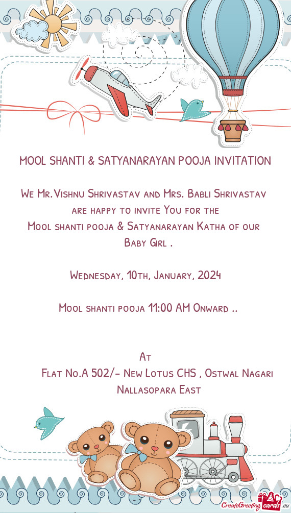 MOOL SHANTI & SATYANARAYAN POOJA INVITATION