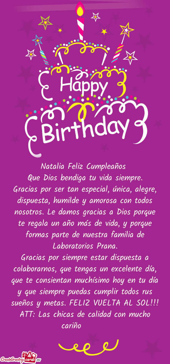 Mos gracias a Dios porque te regala un año más de vida, y porque formas parte de nuestra familia d