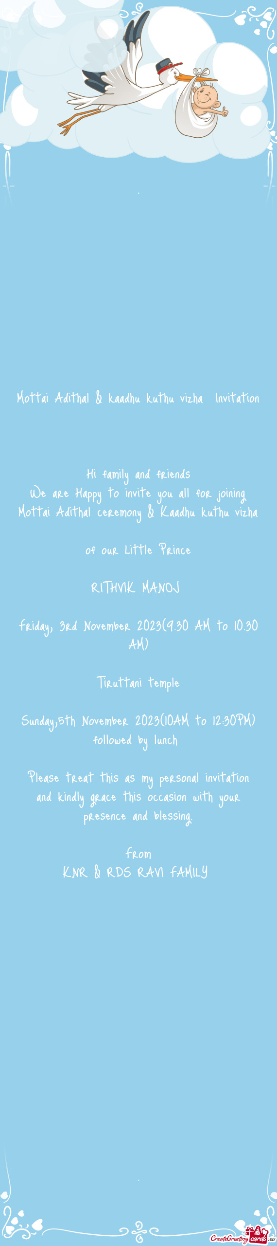 Mottai Adithal & kaadhu kuthu vizha Invitation