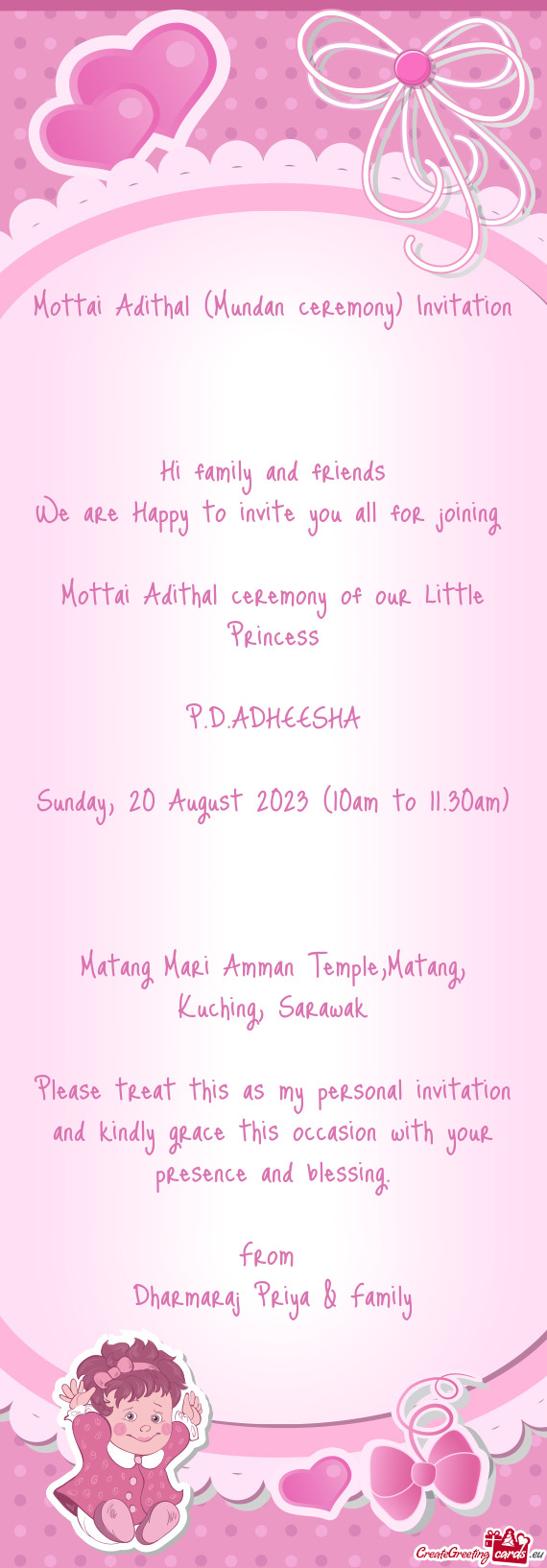 Mottai Adithal (Mundan ceremony) Invitation