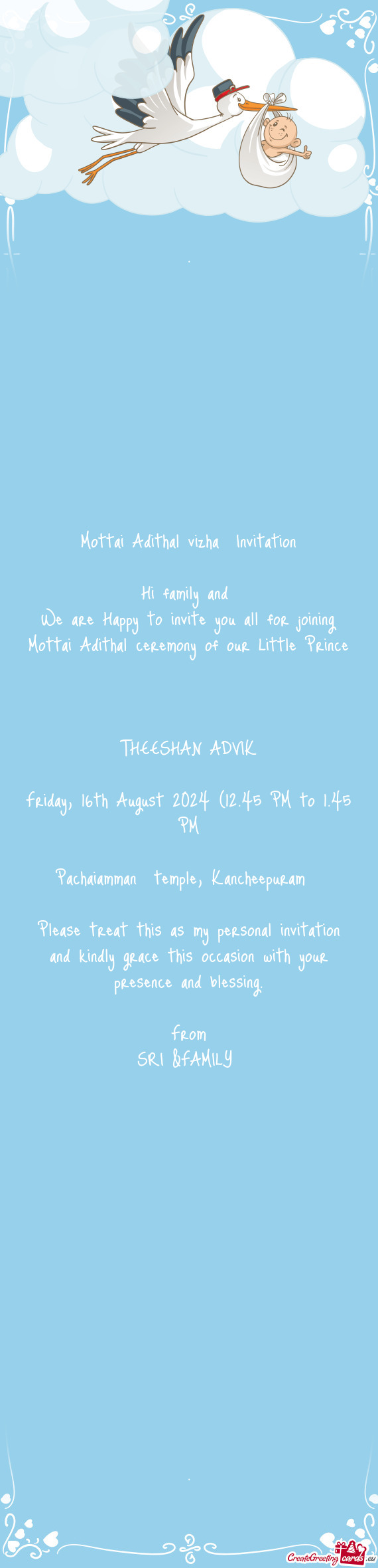 Mottai Adithal vizha Invitation