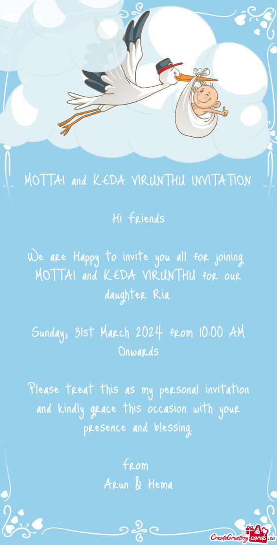 MOTTAI and KEDA VIRUNTHU INVITATION