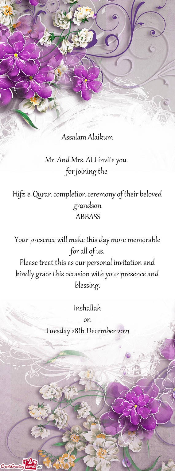 Mr. And Mrs. ALI invite you