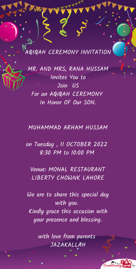 MR. AND MRS, RANA HUSSAM Invites You to