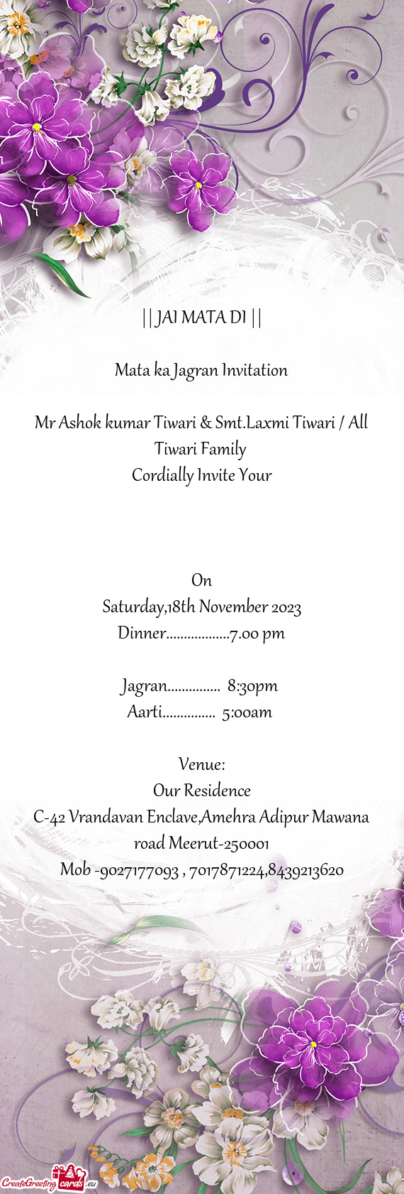 Mr Ashok kumar Tiwari & Smt.Laxmi Tiwari / All Tiwari Family