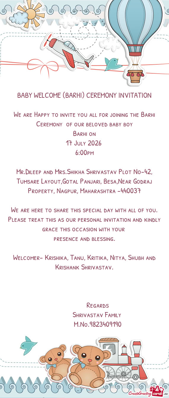 Mr.Dileep and Mrs.Shikha Shrivastav Plot No-42, Tumsare Layout,Gotal Panjari, Besa,Near Godraj Prope