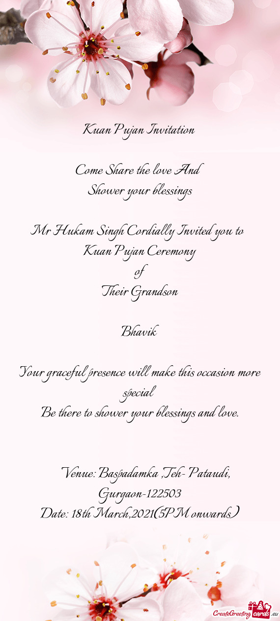 Mr Hukam Singh Cordially Invited you to