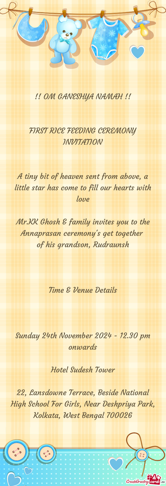 Mr.KK Ghosh & family invites you to the Annaprasan ceremony