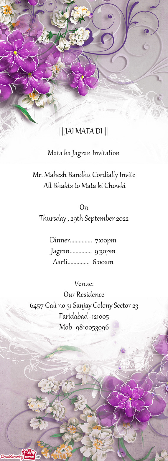 Mr. Mahesh Bandhu Cordially Invite