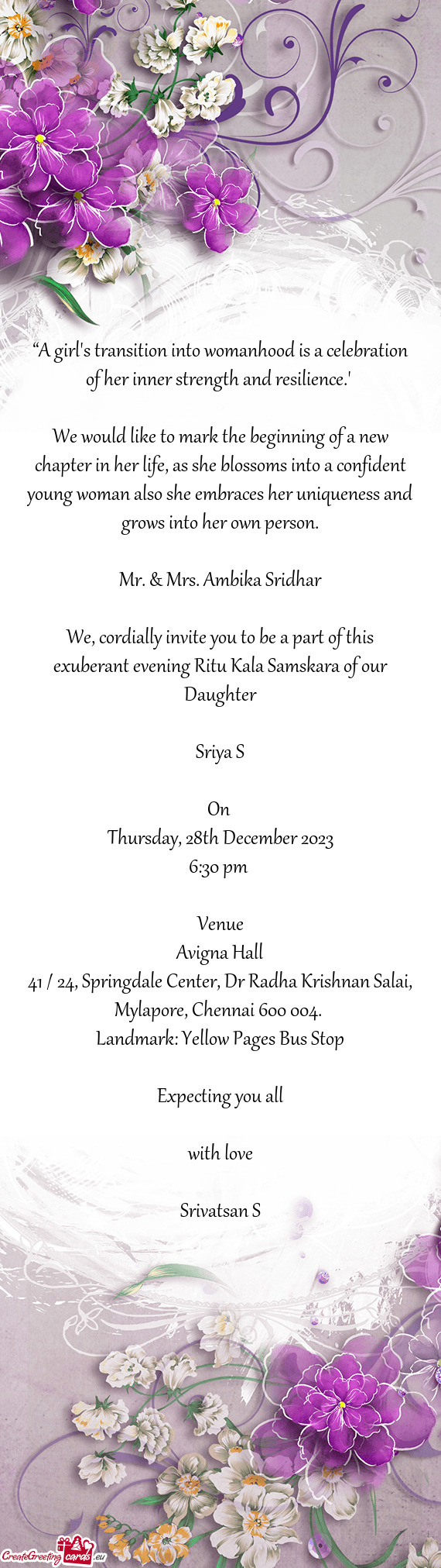Mr. & Mrs. Ambika Sridhar