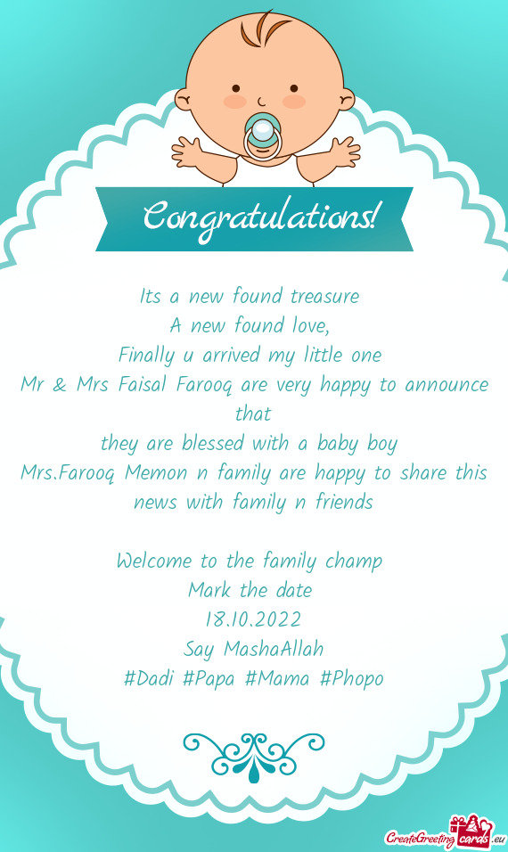 Mr & Mrs Faisal Farooq are very happy to announce that