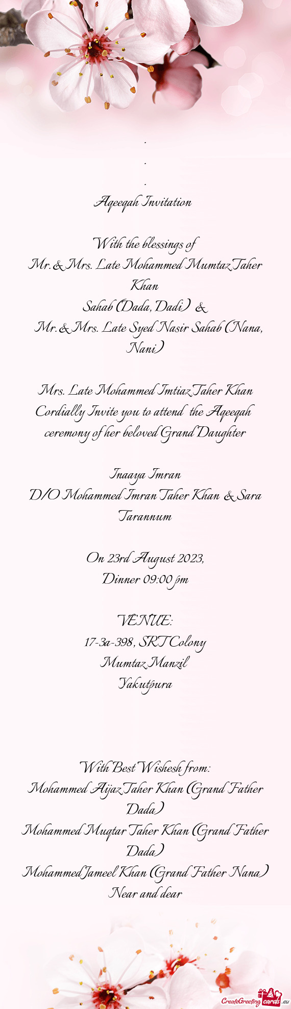 Mr.& Mrs. Late Mohammed Mumtaz Taher Khan