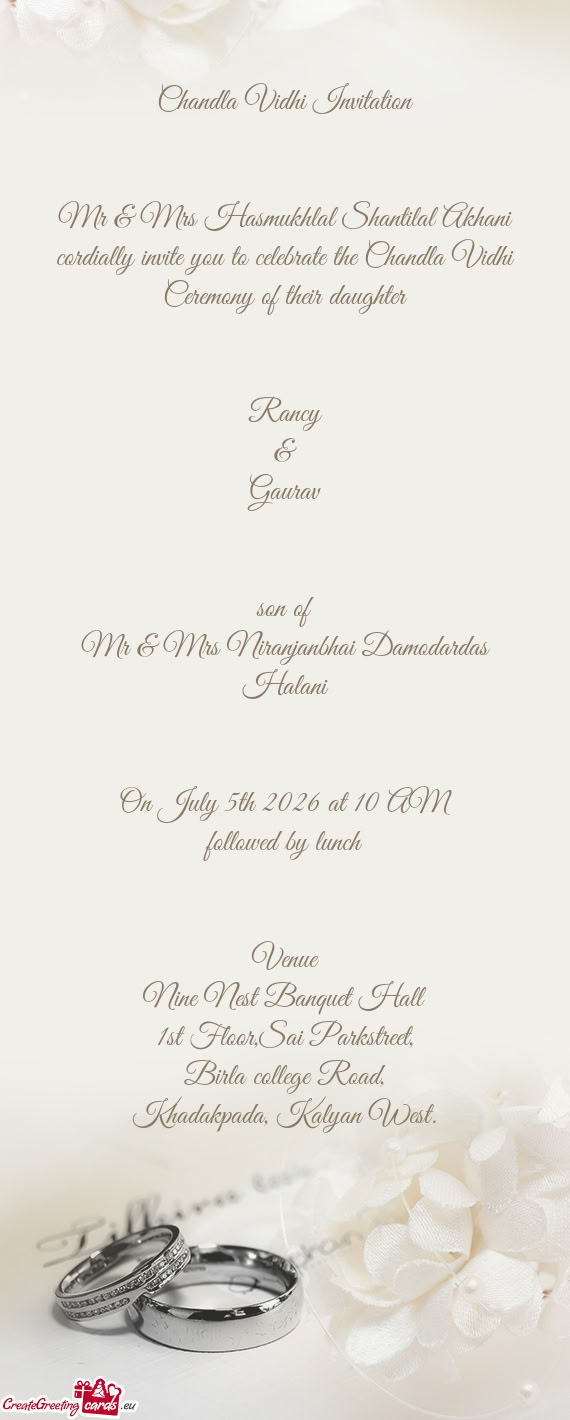 Mr & Mrs Niranjanbhai Damodardas Halani