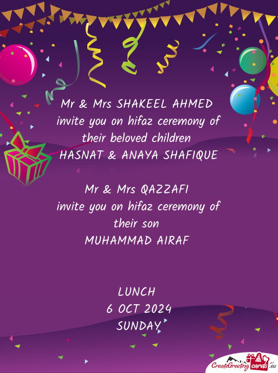 Mr & Mrs SHAKEEL AHMED