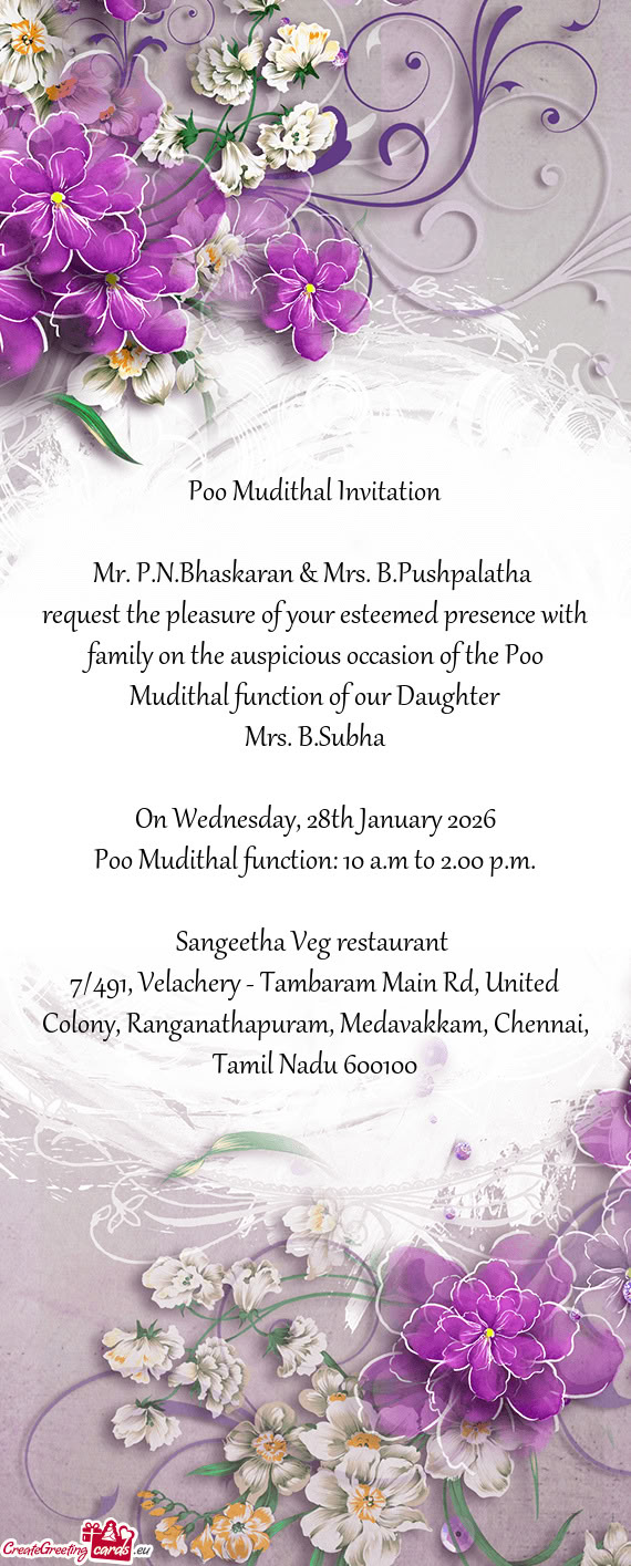 Mr. P.N.Bhaskaran & Mrs. B.Pushpalatha
