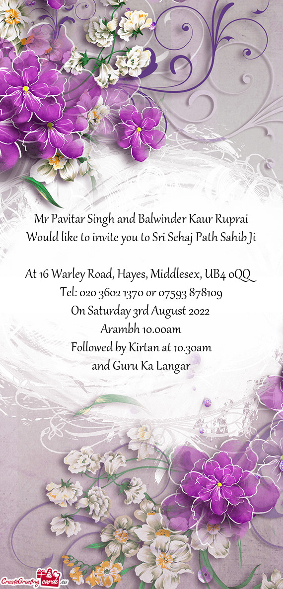 Mr Pavitar Singh and Balwinder Kaur Ruprai