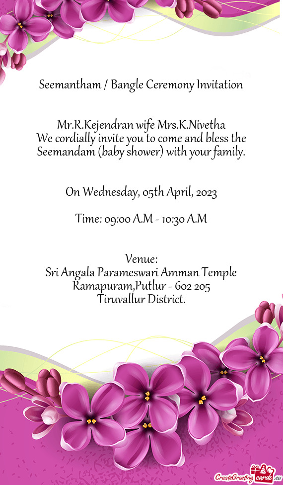 Mr.R.Kejendran wife Mrs.K.Nivetha