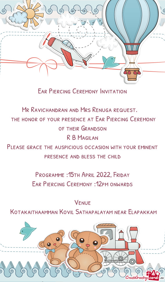 Mr Ravichandran and Mrs Renuga request