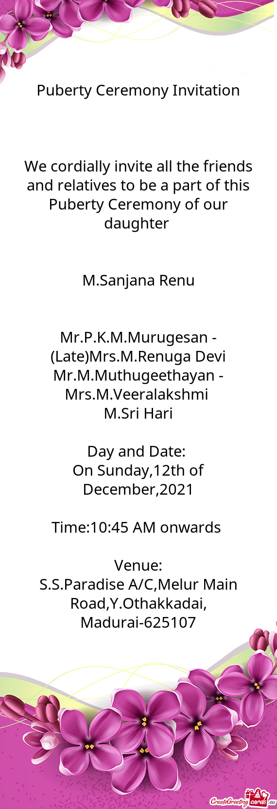 Mr.P.K.M.Murugesan - (Late)Mrs.M.Renuga Devi