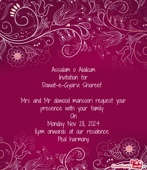 Mrs and Mr dawood mansoori request your presence with your family