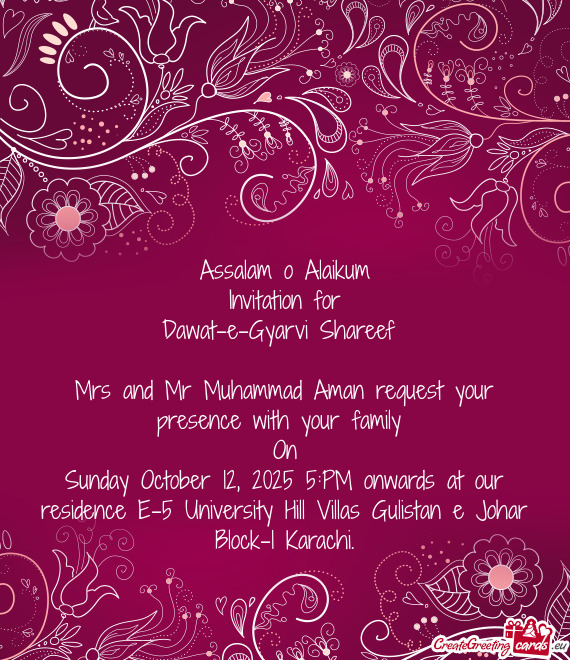 Mrs and Mr Muhammad Aman request your presence with your family