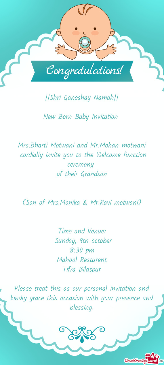 Mrs.Bharti Motwani and Mr.Mohan motwani