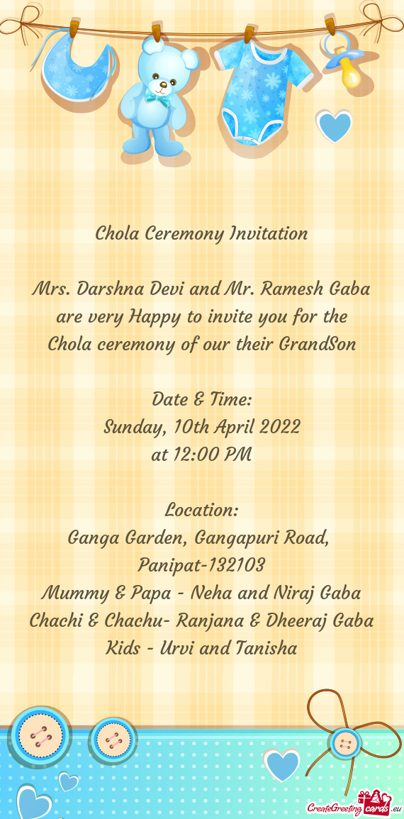 Mrs. Darshna Devi and Mr. Ramesh Gaba are very Happy to invite you for the
