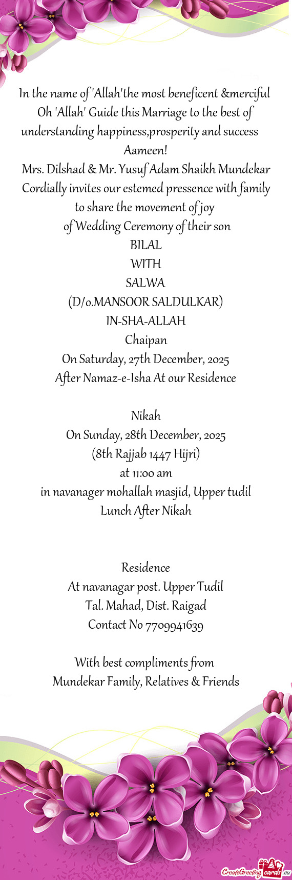 Mrs. Dilshad & Mr. Yusuf Adam Shaikh Mundekar