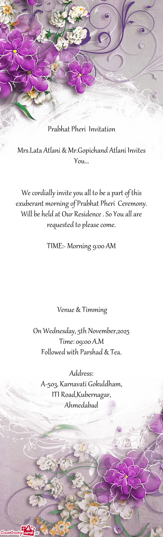 Mrs.Lata Atlani & Mr.Gopichand Atlani Invites You