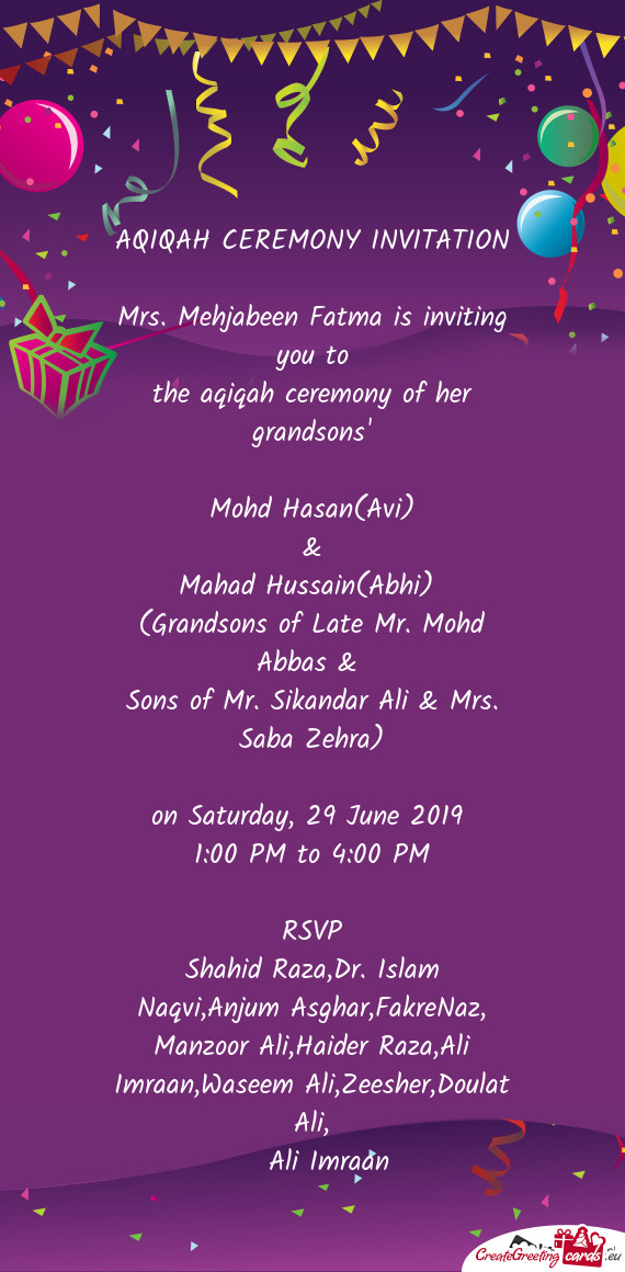 Mrs. Mehjabeen Fatma is inviting you to