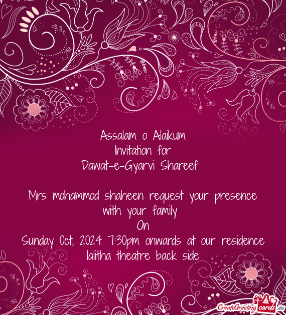 Mrs mohammod shaheen request your presence with your family