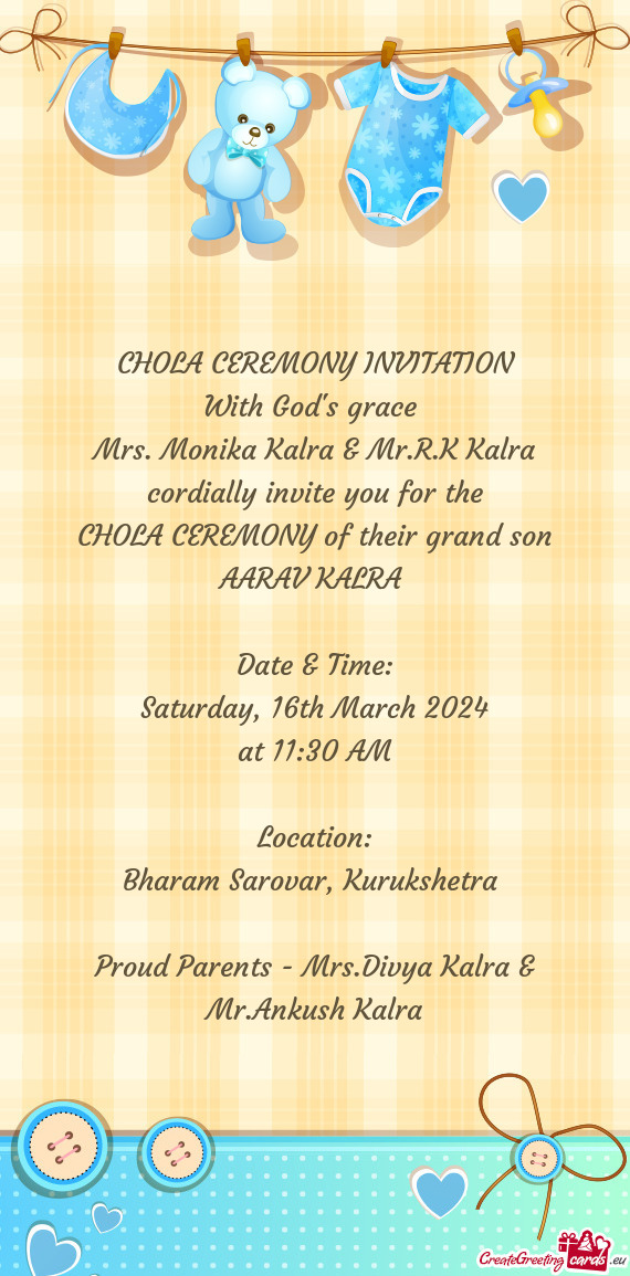 Mrs. Monika Kalra & Mr.R.K Kalra cordially invite you for the